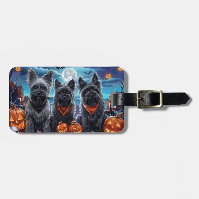 Skye Terrier Halloween Spooky  Luggage Tag (Front Horizontal)