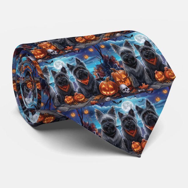 Skye Terrier Halloween Spooky  Neck Tie (Rolled)