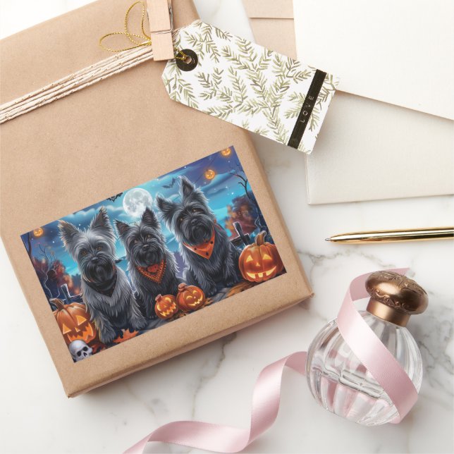 Skye Terrier Halloween Spooky  Rectangular Sticker (Gifting)