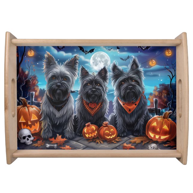 Skye Terrier Halloween Spooky  Serving Tray (Front)