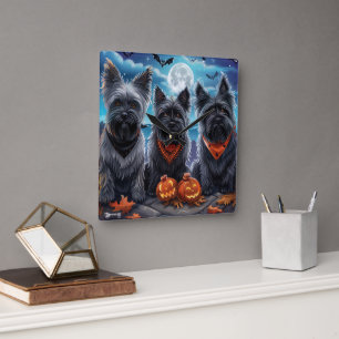 Skye Terrier Halloween Spooky  Square Wall Clock