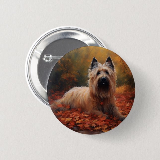 Skye Terrier in Autumn Leaves Fall Inspire Button (Front & Back)