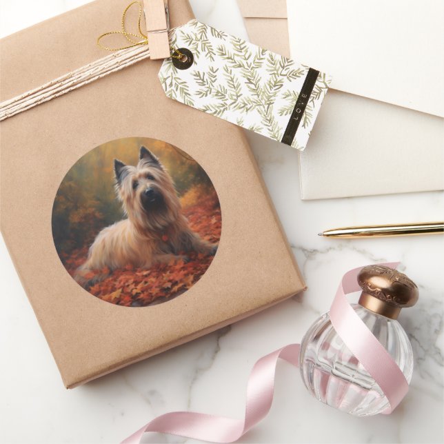 Skye Terrier in Autumn Leaves Fall Inspire Classic Round Sticker (Gifting)