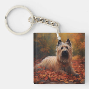 Skye Terrier in Autumn Leaves Fall Inspire Keychain