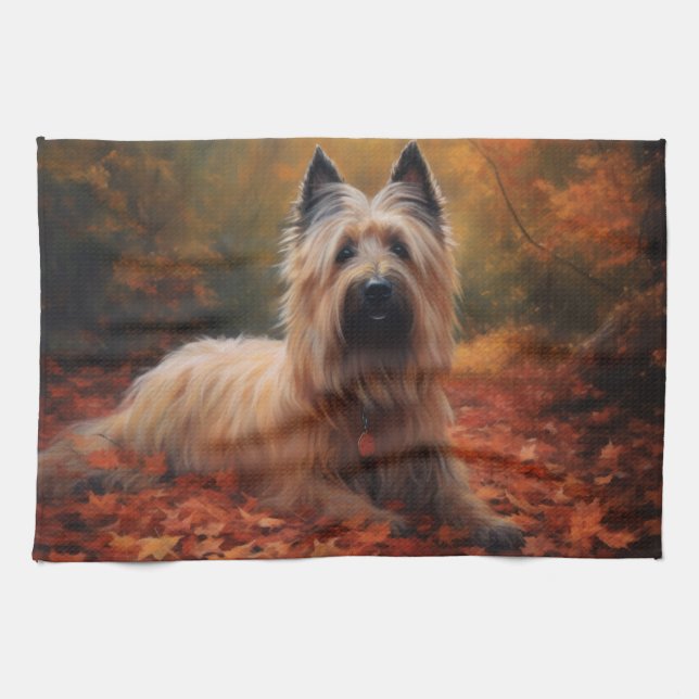 Skye Terrier in Autumn Leaves Fall Inspire Kitchen Towel (Horizontal)