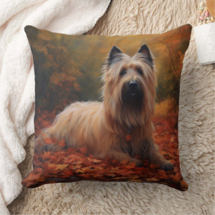 Skye Terrier in Autumn Leaves Fall Inspire Throw Pillow