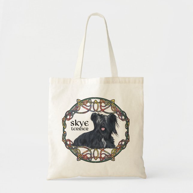 Skye Terrier in Celtic Knotwork - Buchanan Tartan Tote Bag (Front)