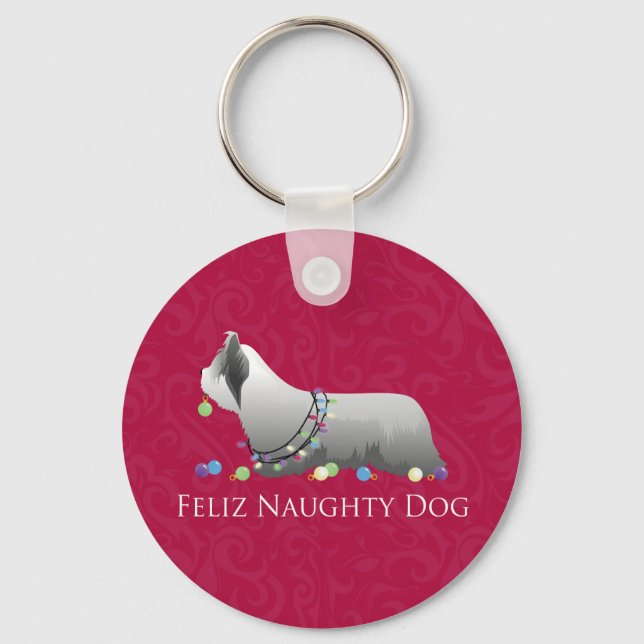 Skye Terrier Merry Christmas Design Keychain (Front)