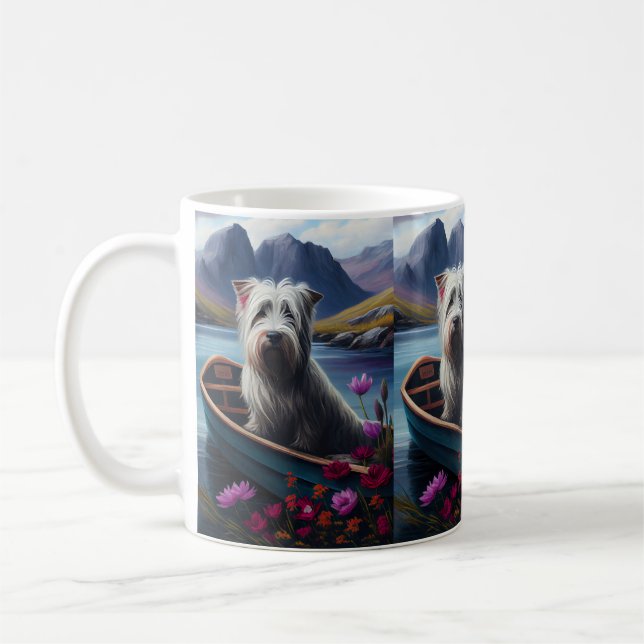 Skye Terrier on a Paddle: A Scenic Adventure Coffee Mug (Left)