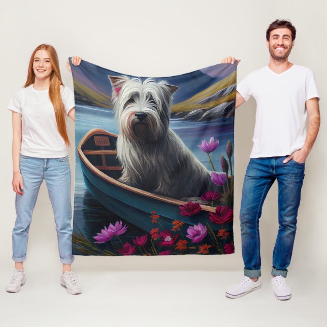 Skye Terrier on a Paddle: A Scenic Adventure Fleece Blanket (In Situ)