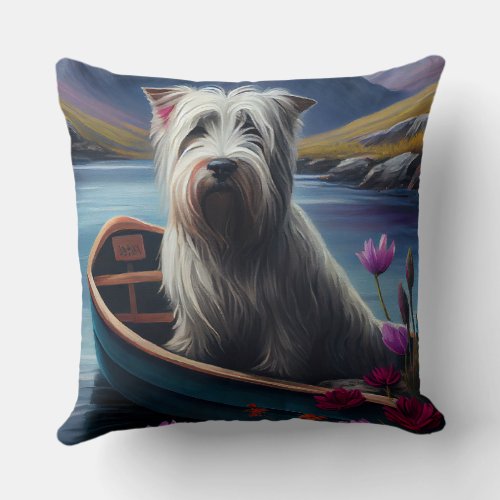 Skye Terrier on a Paddle A Scenic Adventure  Throw Pillow