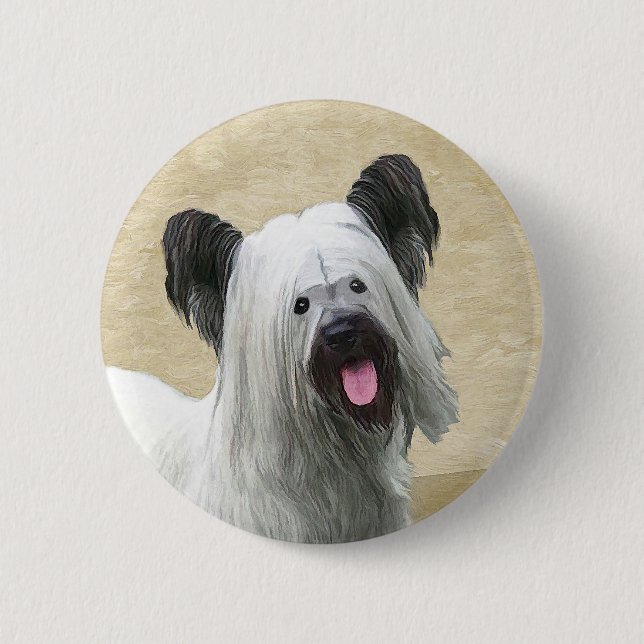Skye Terrier Painting - Cute Original Dog Art Button (Front)