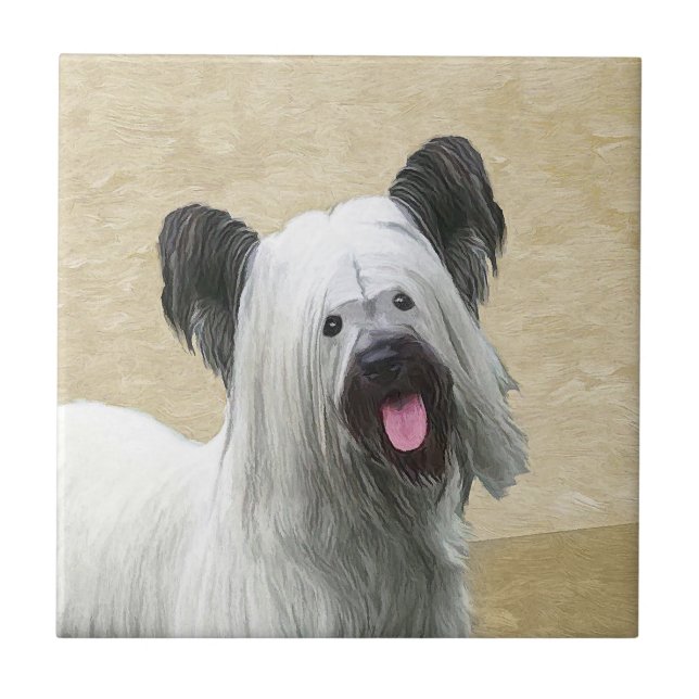 Skye Terrier Painting - Cute Original Dog Art Ceramic Tile (Front)