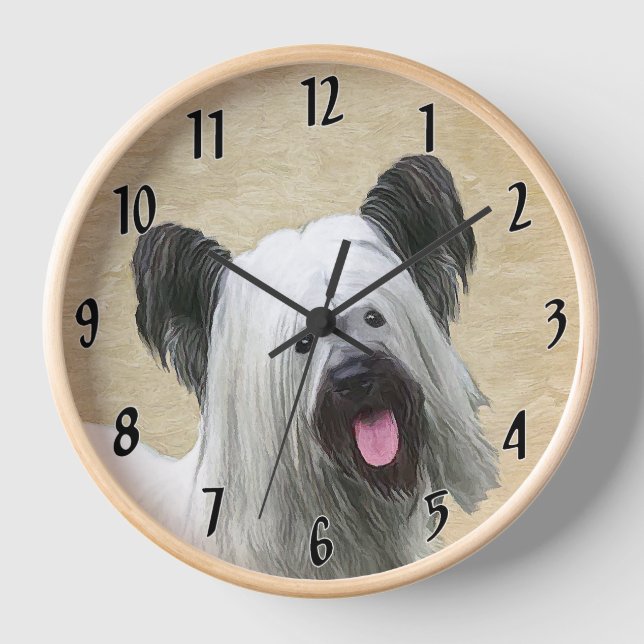 Skye Terrier Painting - Cute Original Dog Art Clock (Front)