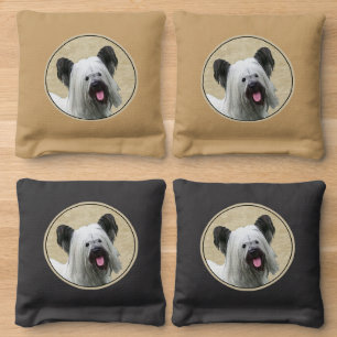 Skye Terrier Painting - Cute Original Dog Art Cornhole Bags