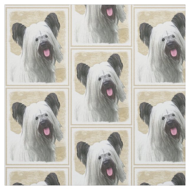 Skye Terrier Painting - Cute Original Dog Art Fabric (Swatch)
