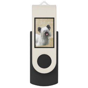 Skye Terrier Painting - Cute Original Dog Art Flash Drive