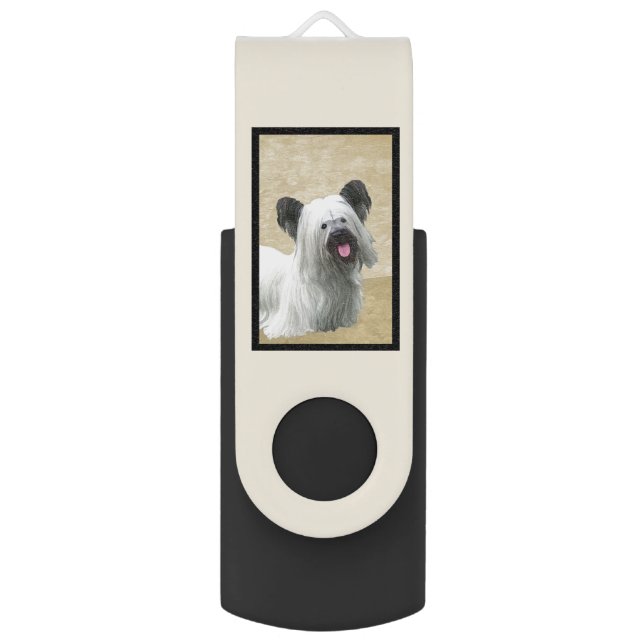 Skye Terrier Painting - Cute Original Dog Art Flash Drive (Front Vertical)