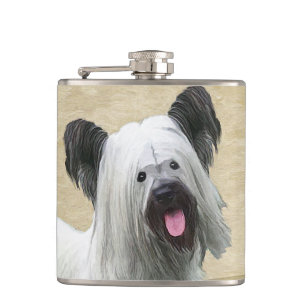 Skye Terrier Painting - Cute Original Dog Art Flask