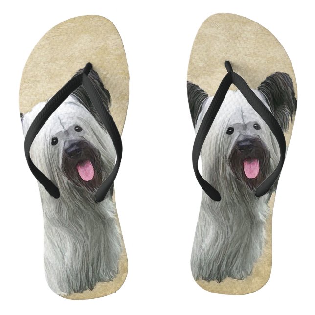 Skye Terrier Painting - Cute Original Dog Art Flip Flops (Footbed)