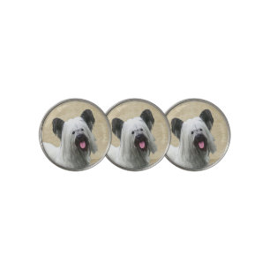Skye Terrier Painting - Cute Original Dog Art Golf Ball Marker