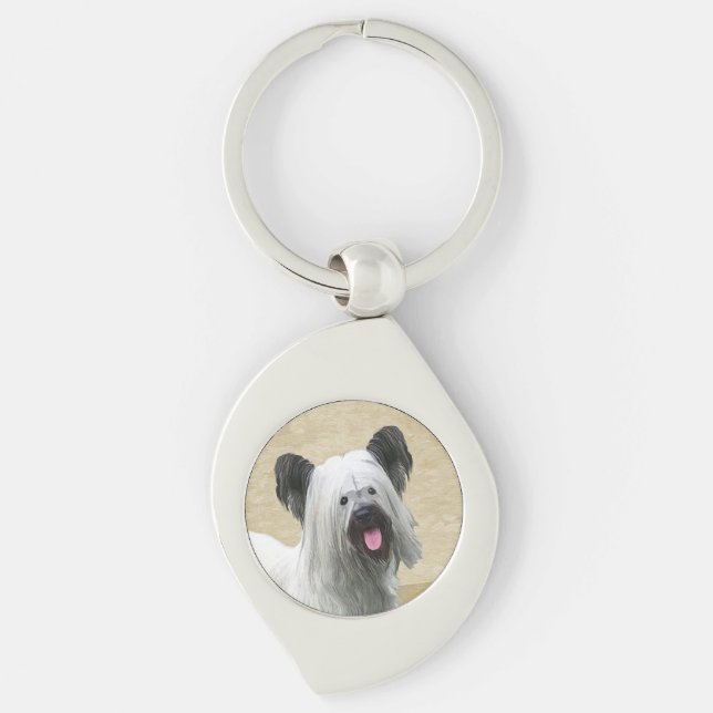 Skye Terrier Painting - Cute Original Dog Art Keychain (Front)