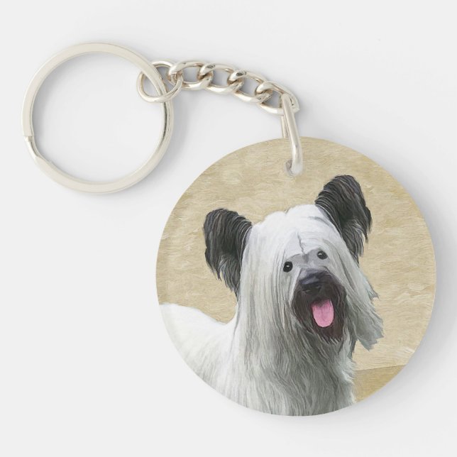 Skye Terrier Painting - Cute Original Dog Art Keychain (Front)