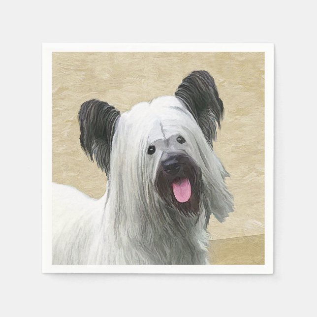 Skye Terrier Painting - Cute Original Dog Art Napkins (Front)