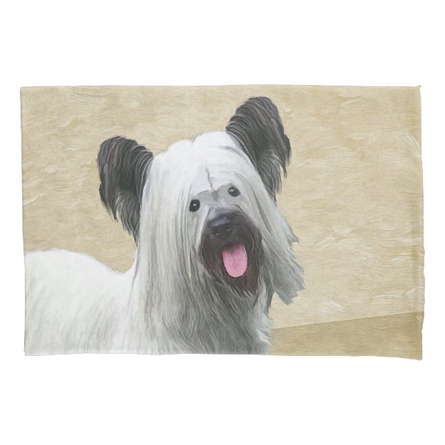 Skye Terrier Painting - Cute Original Dog Art Pillow Case (Front)