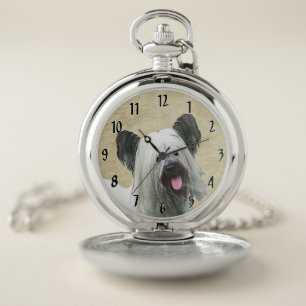 Skye Terrier Painting - Cute Original Dog Art Pocket Watch