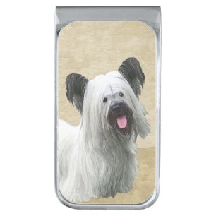 Skye Terrier Painting - Cute Original Dog Art Silver Finish Money Clip
