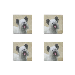 Skye Terrier Painting - Cute Original Dog Art Stone Magnet