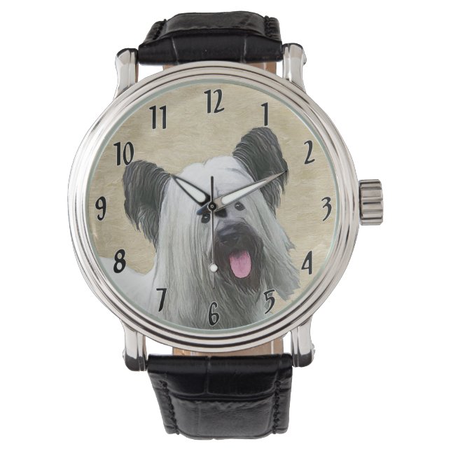 Skye Terrier Painting - Cute Original Dog Art Watch (Front)