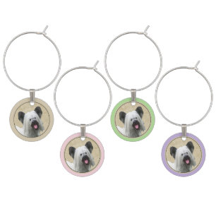 Skye Terrier Painting - Cute Original Dog Art Wine Charm