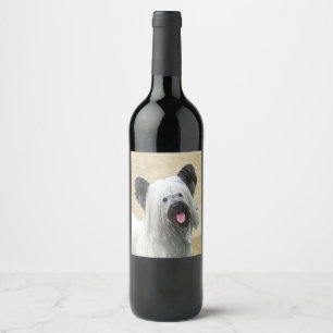 Skye Terrier Painting - Cute Original Dog Art Wine Label