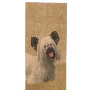 Skye Terrier Painting - Cute Original Dog Art Wood Flash Drive