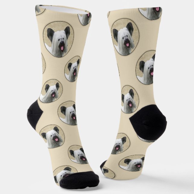 Skye Terrier Painting Silver Grey Original Dog Art Socks (Angled)