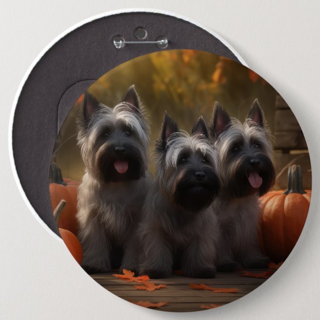 Skye Terrier Puppy Autumn Delight Pumpkin  Button (Front & Back)