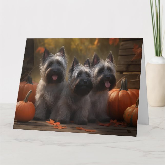 Skye Terrier Puppy Autumn Delight Pumpkin  Card (Front)