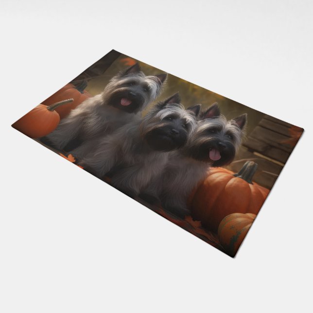 Skye Terrier Puppy Autumn Delight Pumpkin  Doormat (Angled)