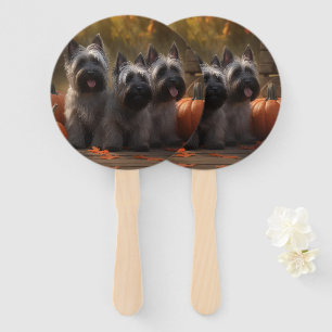 Skye Terrier Puppy Autumn Delight Pumpkin Hand Fan