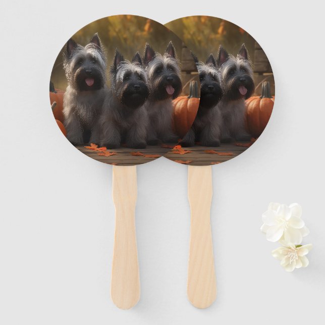 Skye Terrier Puppy Autumn Delight Pumpkin  Hand Fan (Front and Back)