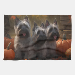 Skye Terrier Puppy Autumn Delight Pumpkin  Kitchen Towel
