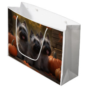 Skye Terrier Puppy Autumn Delight Pumpkin Large Gift Bag