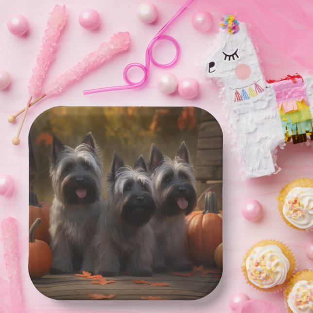 Skye Terrier Puppy Autumn Delight Pumpkin  Paper Plates (Party)