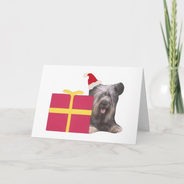 Skye Terrier Santa Hat Holiday Card (Front)
