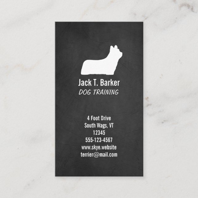 Skye Terrier Silhouette Chalkboard Style Verticle Business Card (Front)