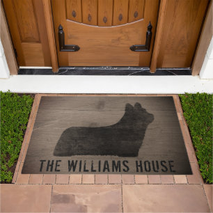 Skye Terrier Silhouette Rustic Style Personalized Doormat
