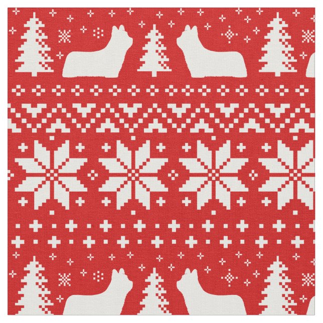 Skye Terrier Silhouettes Christmas Holiday Xmas Fabric (Close Up)