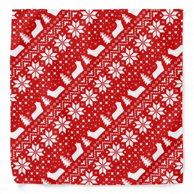 Skye Terrier Silhouettes Christmas Pattern Red Bandana (Front)